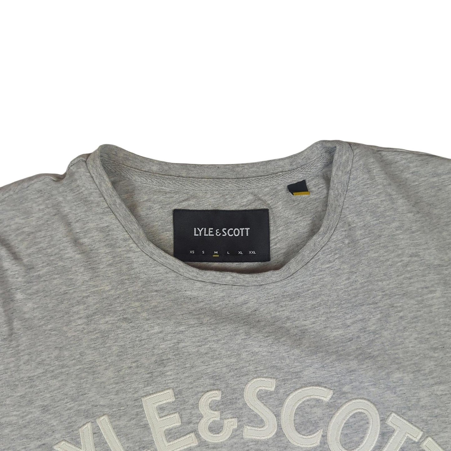 Lyle & Scott Lyle & Scott T-Shirt Mens M Medium Grey Crew Neck Cotton Casual White Logo Top shirt RewearableUK