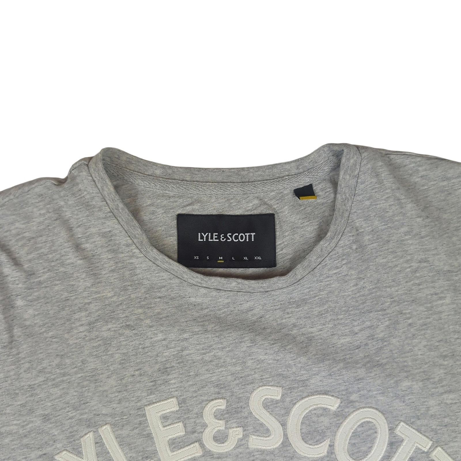 Lyle & Scott Lyle & Scott T-Shirt Mens M Medium Grey Crew Neck Cotton Casual White Logo Top shirt RewearableUK
