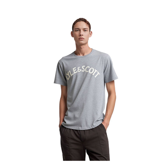 Lyle & Scott Lyle & Scott T-Shirt Mens M Medium Grey Crew Neck Cotton Casual White Logo Top shirt RewearableUK