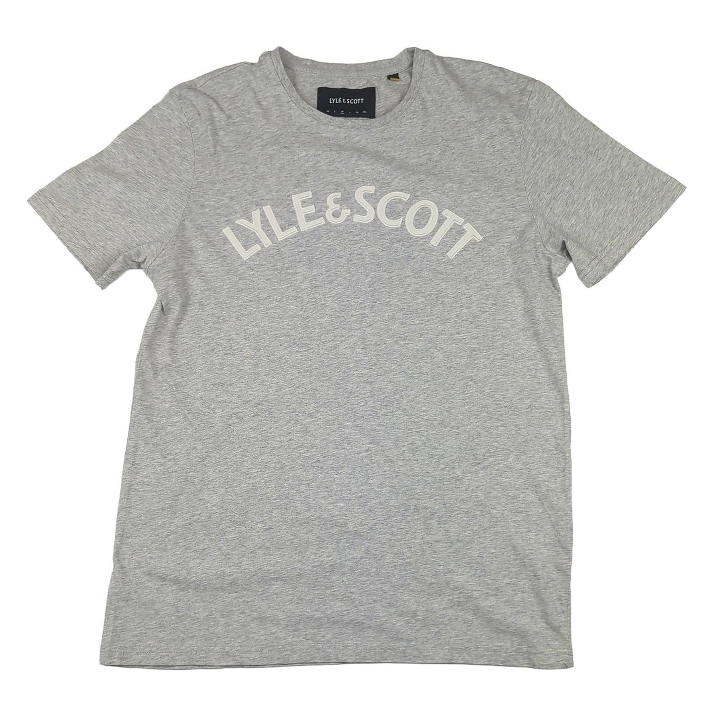 Lyle & Scott Lyle & Scott T-Shirt Mens M Medium Grey Crew Neck Cotton Casual White Logo Top shirt RewearableUK