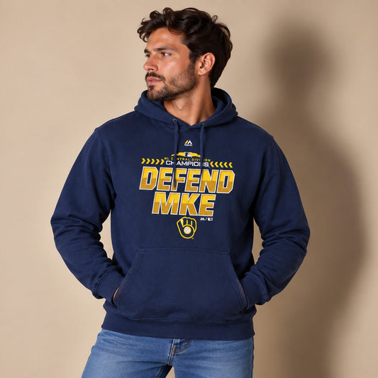 Majestic Men's Defend MKE Graphic Hoodie 2XL Navy – Hoodie product photo 1 | RewearableUK