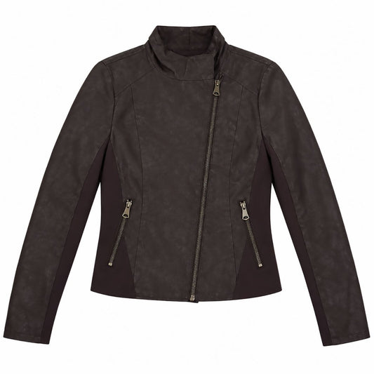 Marc New York Andrew Marc Womens Dark Brown Faux Leather Biker Jacket Size M – product photo 1 | RewearableUK