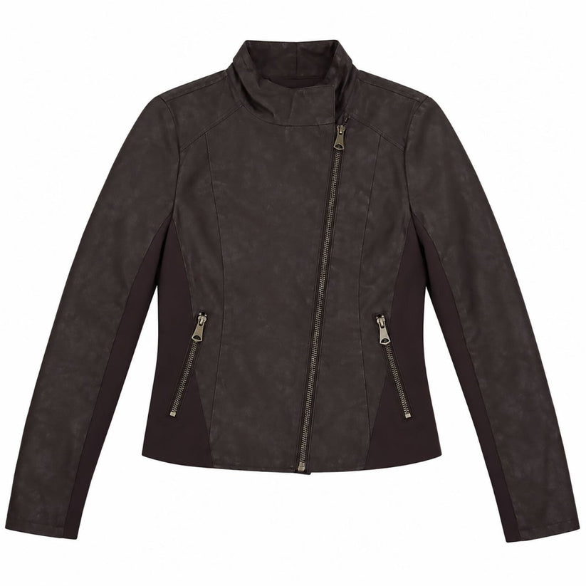 Marc New York Andrew Marc Womens Dark Brown Faux Leather Biker Jacket Size M – product photo 1 | RewearableUK