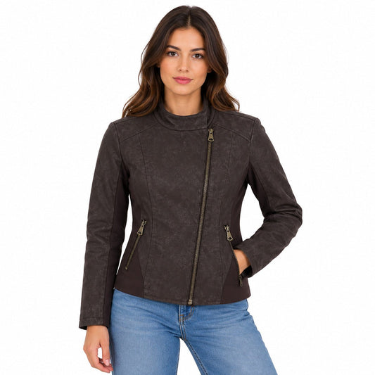 Marc New York Faux Leather Biker Jacket Women's M Brown – Jacket product photo 1 | RewearableUK