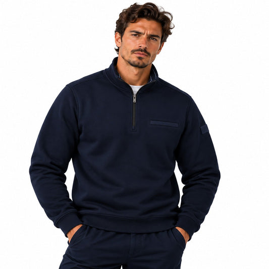 Marco Capelli Firenze Men's Navy Quarter-Zip Sweatshirt XXL Cotton Ribbed Cuffs – Sweatshirt product photo 1 | RewearableUK
