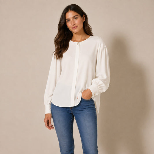 Massimo Dutti Ivory Gathered Sleeve Blouse – UK 14 – Blouse product photo 1 | RewearableUK