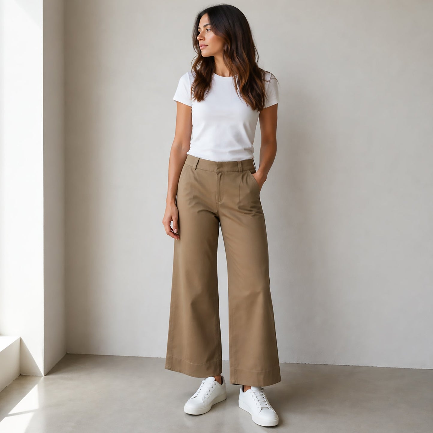 Massimo Dutti Wide Leg Trousers Tan Brown EUR 34 Contrast Stitch by Massimo Dutti – trousers | RewearableUK