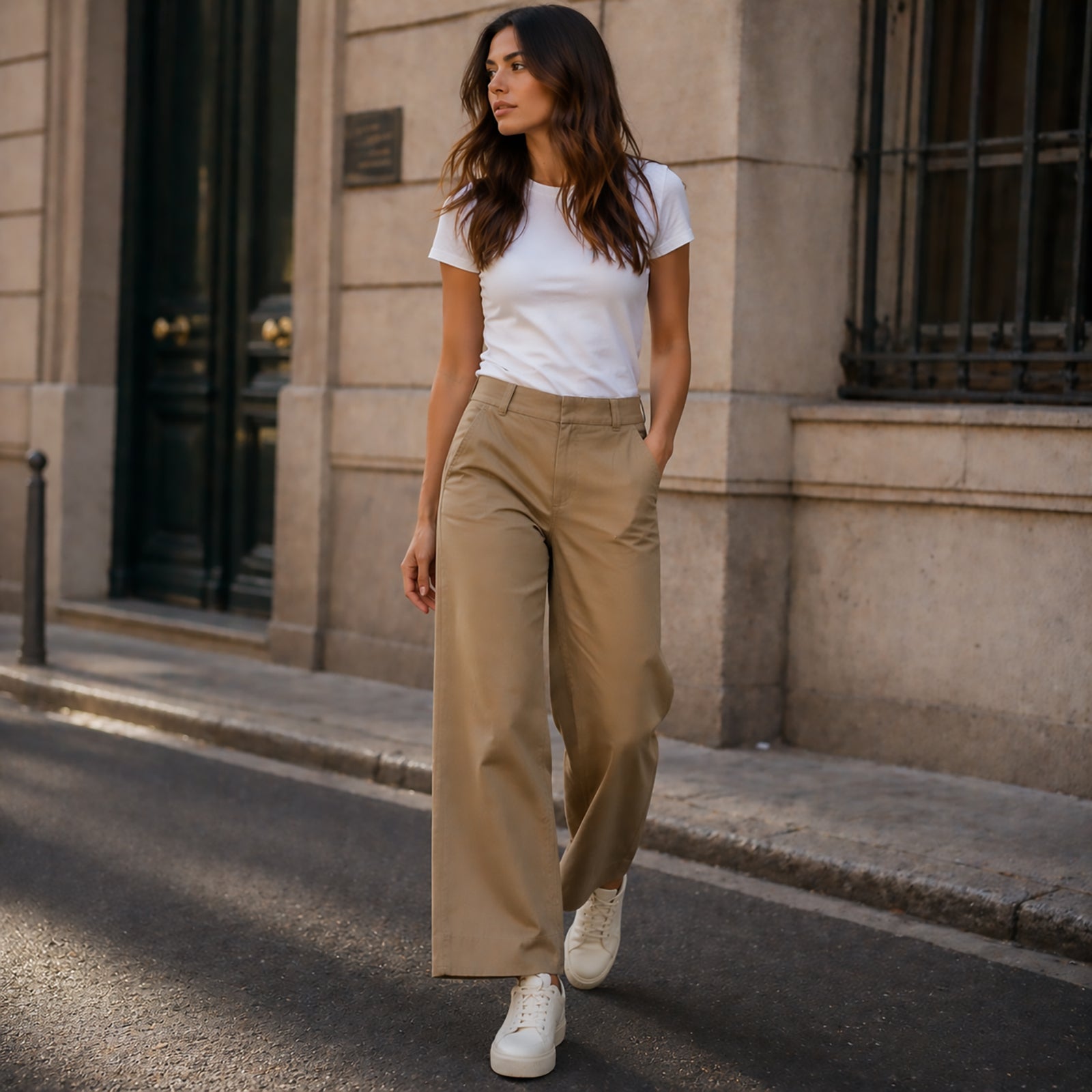 Massimo Dutti Wide Leg Trousers Tan Brown EUR 34 Contrast Stitch by Massimo Dutti – trousers | RewearableUK
