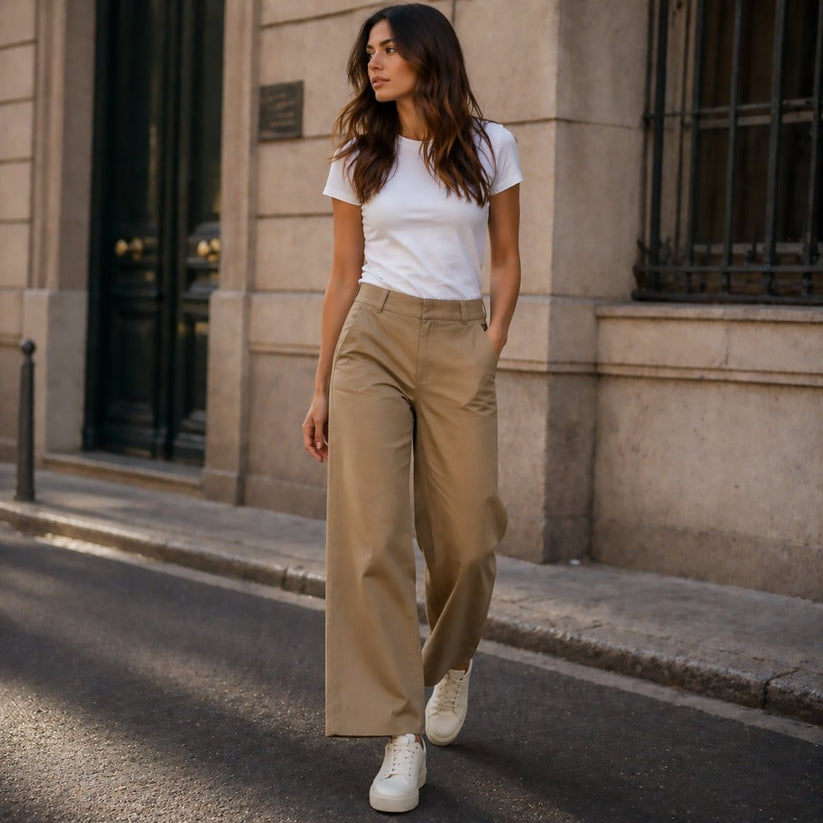 Massimo Dutti Wide Leg Trousers Tan Brown EUR 34 Contrast Stitch by Massimo Dutti – trousers | RewearableUK