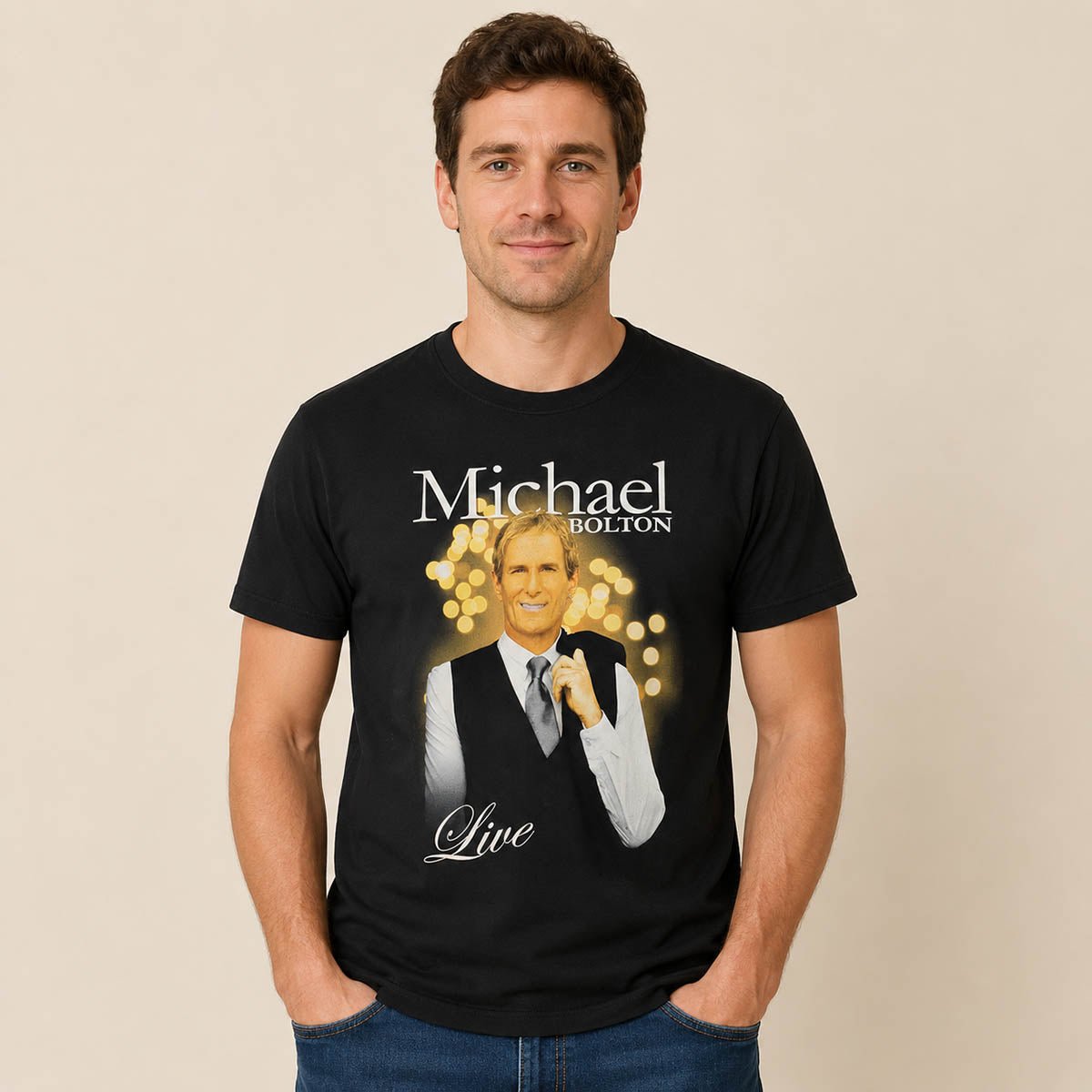 Michael Bolton Live UK Tour 2016 T-Shirt M Black Gildan Double-Sided – Music T-Shirt product photo 1 | RewearableUK