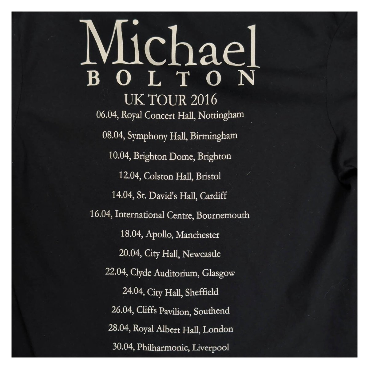Michael Bolton Live UK Tour 2016 T-Shirt M Black Gildan Double Sided – product photo 4 | RewearableUK