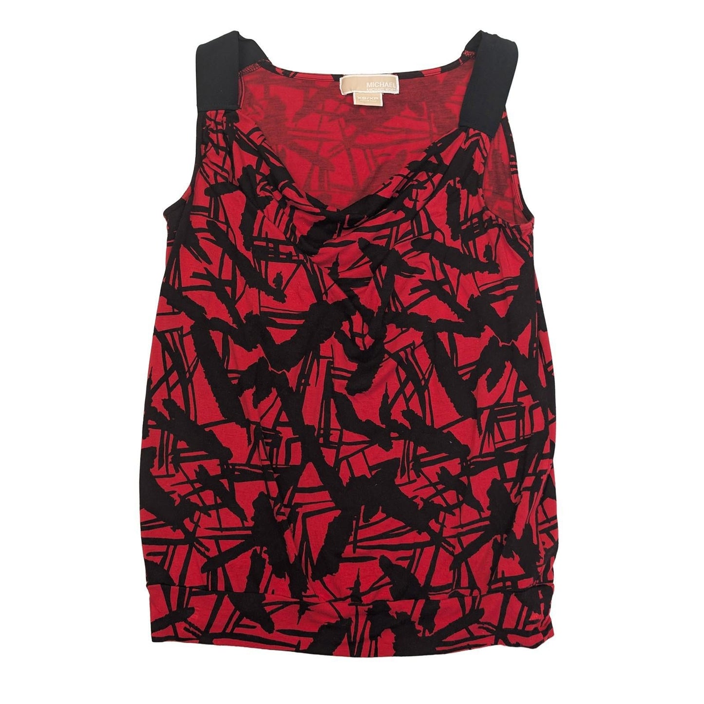 Michael Kors Red Black Abstract Top Size XS Cowl Neck Sleeveless Rayon Stretch by Michael Kors – | RewearableUK