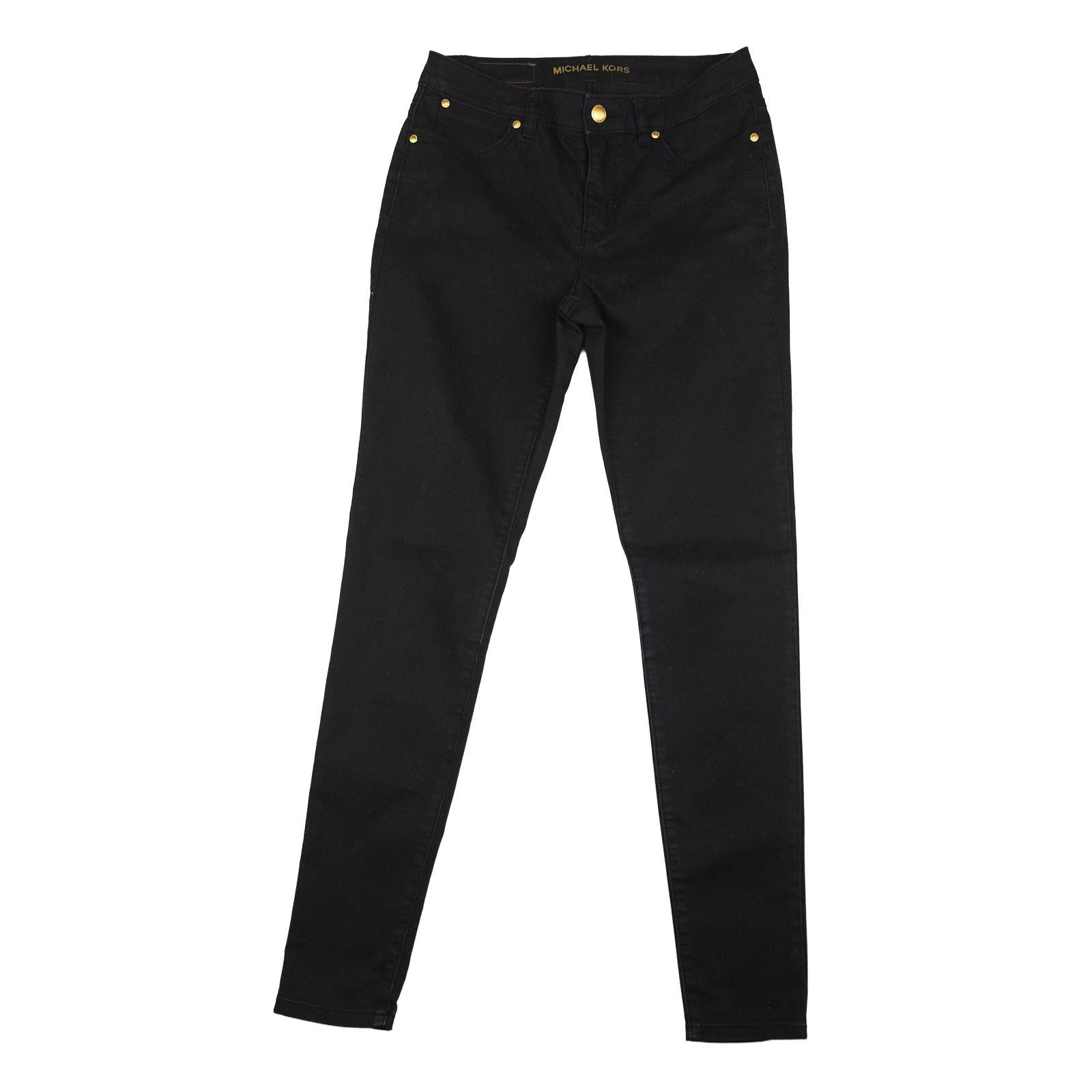 Michael Kors Selma Skinny Jeans US 4 W27 UK 8 Black Stretch Gold Hardware Denim by Michael Kors – | RewearableUK