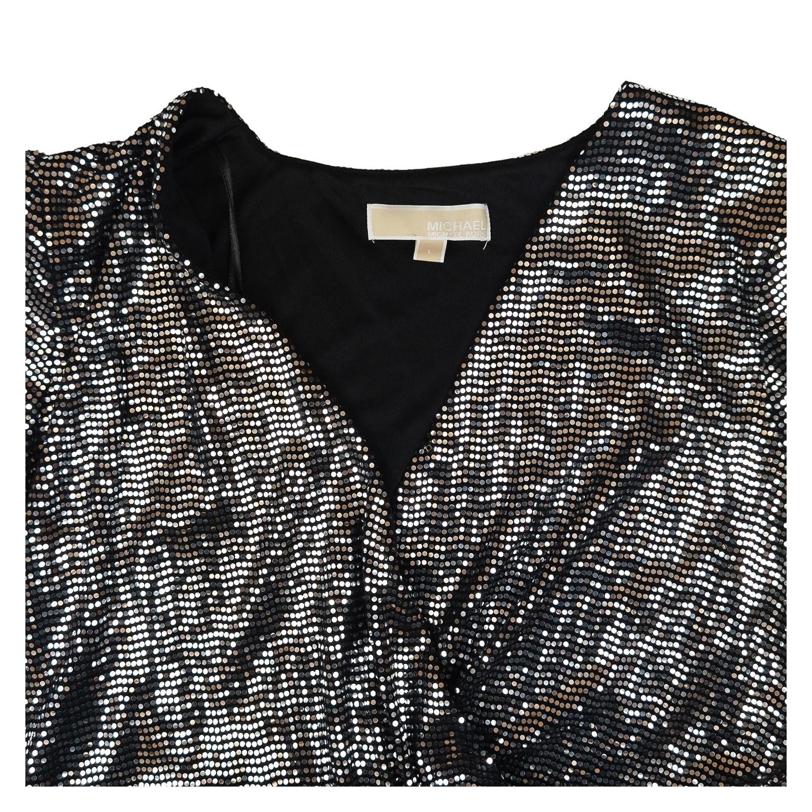 Michael Kors Top L Large Black Silver Metallic Dot Peplum Long Sleeve Blouse by Michael Kors – | RewearableUK