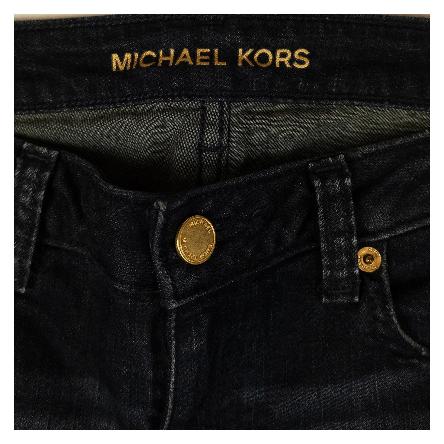 Michael Kors Women's Izzy Skinny Jeans Size US 0 (UK 4) Dark Blue Gold Hardware by Michael Kors – | RewearableUK