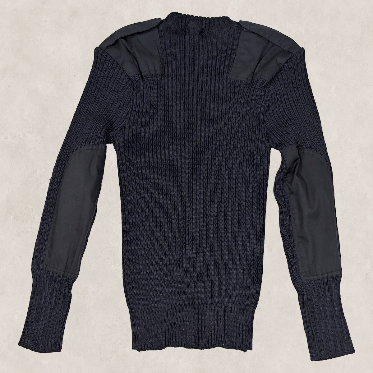 Military Surplus Commando Jumper Mens XS Navy Ribbed Shoulder Elbow Patches – product photo 2 | RewearableUK