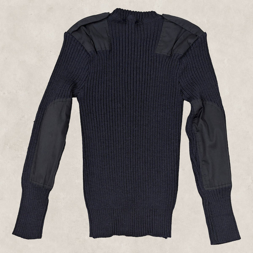 Military Surplus Commando Jumper Mens XS Navy Ribbed Shoulder Elbow Patches – product photo 2 | RewearableUK