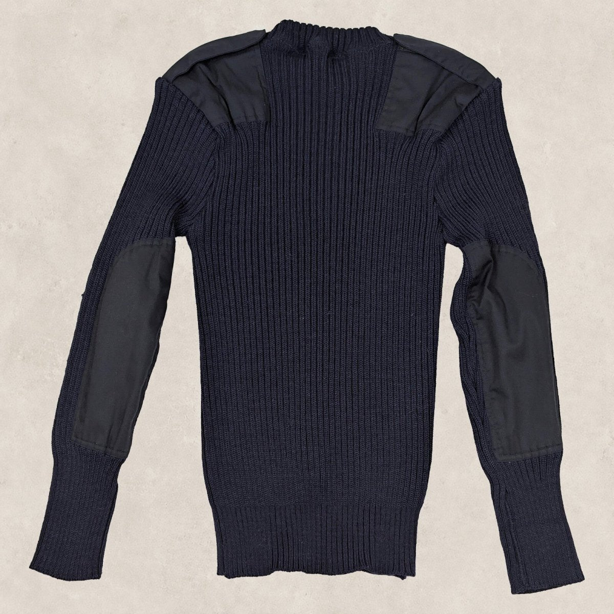 Military Surplus Commando Jumper Mens XS Navy Ribbed Shoulder Elbow Patches – product photo 1 | RewearableUK