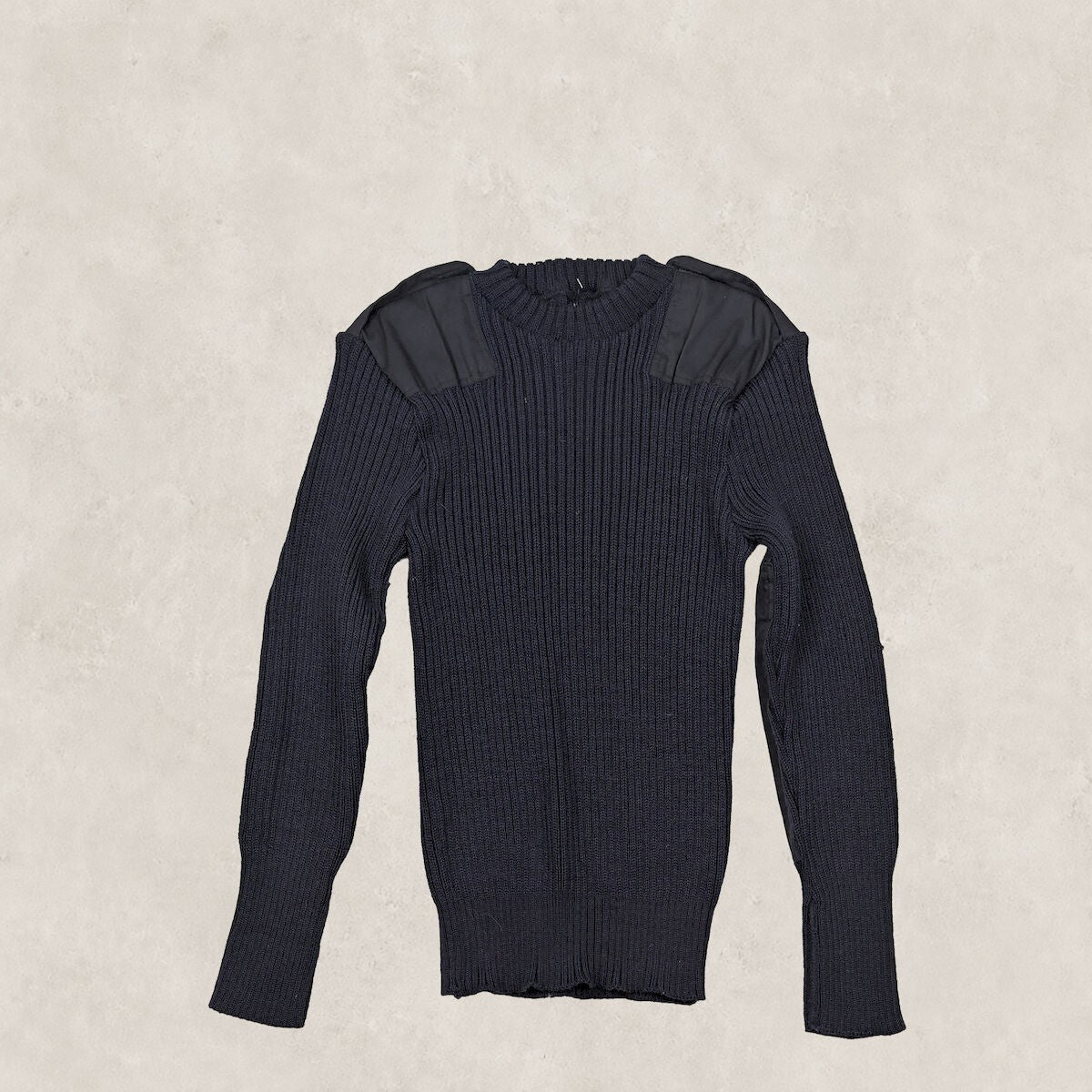 Military Surplus Commando Jumper Mens XS Navy Ribbed Shoulder Elbow Patches – product photo 4 | RewearableUK