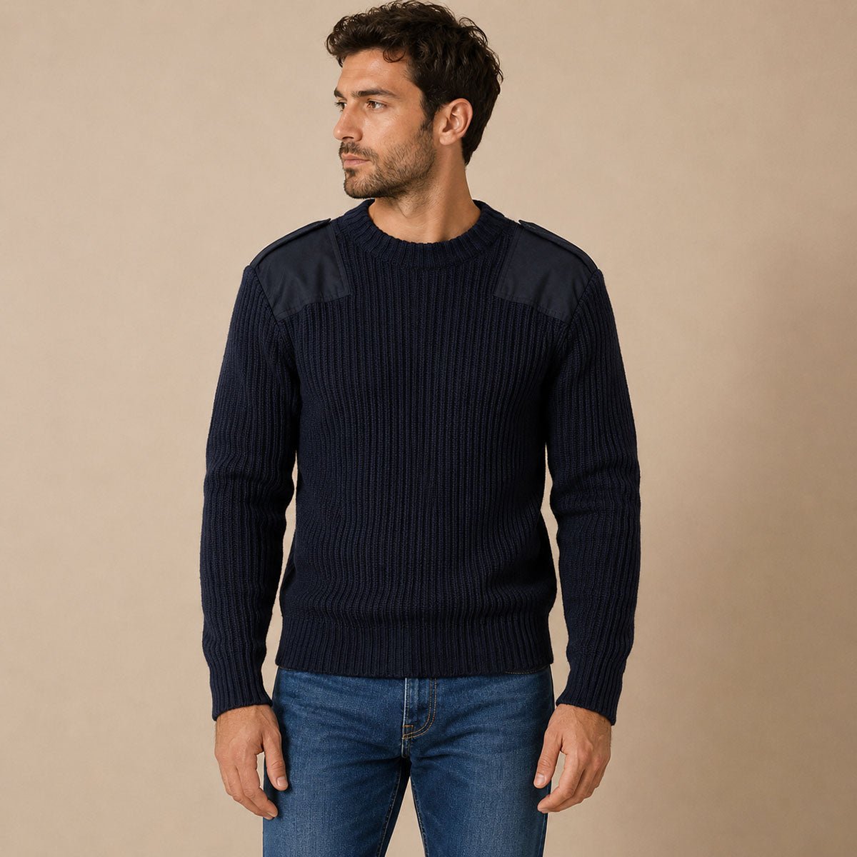 Military Surplus Commando Jumper XS/S Navy Shoulder Elbow Patches – Military Jumper product photo 1 | RewearableUK