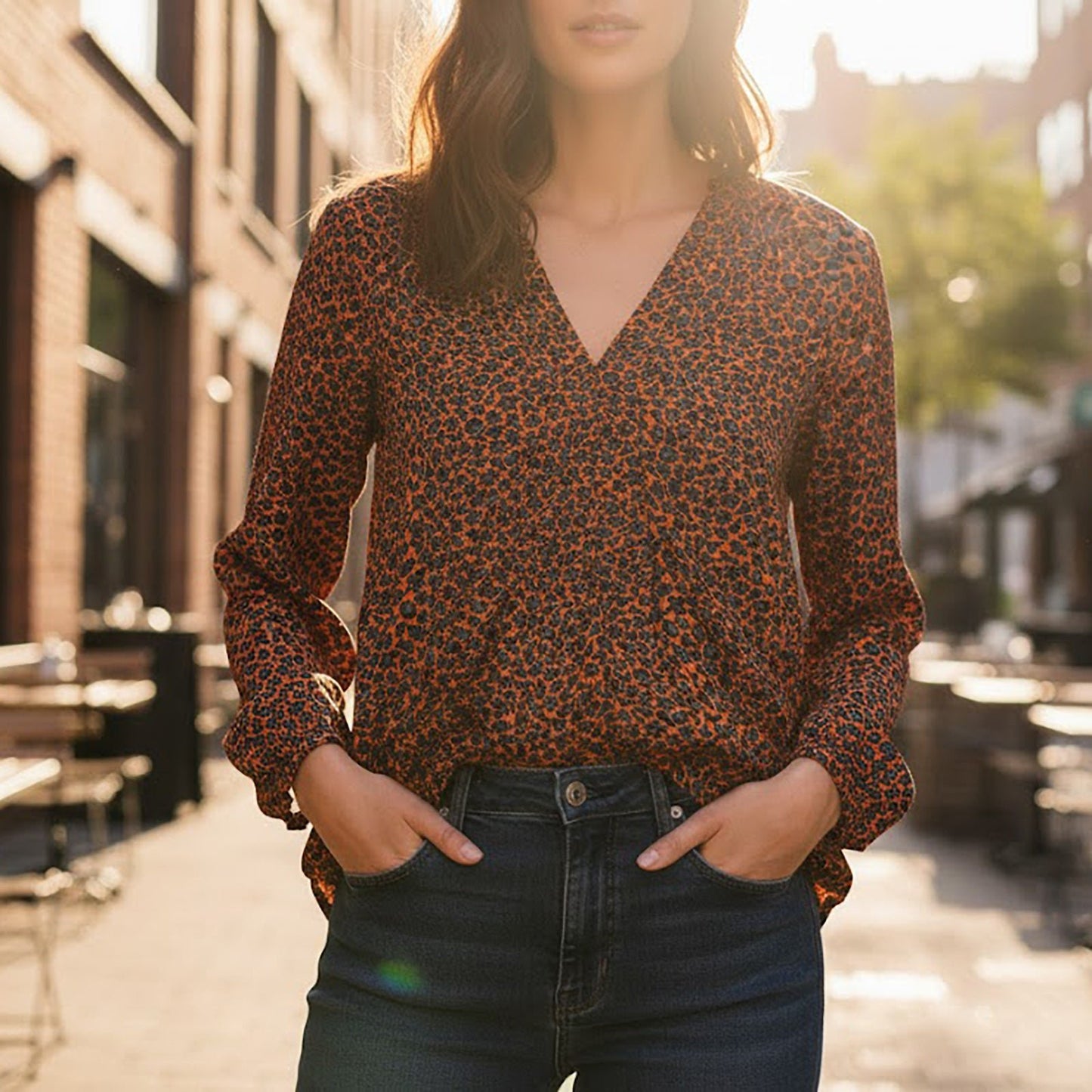 Mint Velvet Animal Print Top Rust Orange | Women's UK 16 by Mint Velvet – shirt | RewearableUK