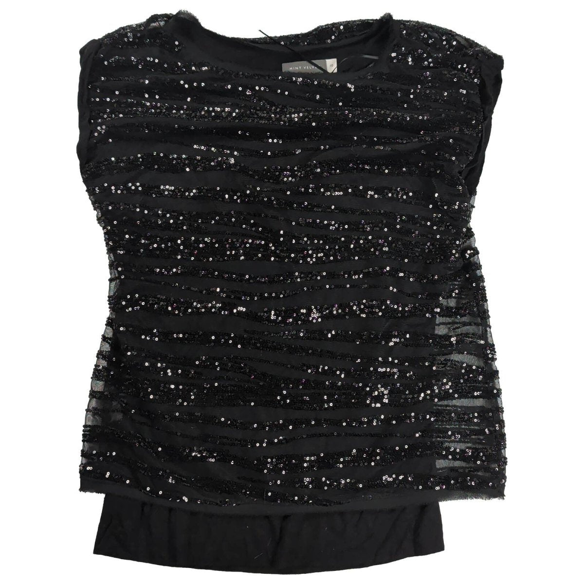 Mint Velvet Black Sequin Ruched Mesh Top UK 10 – product photo 1 | RewearableUK