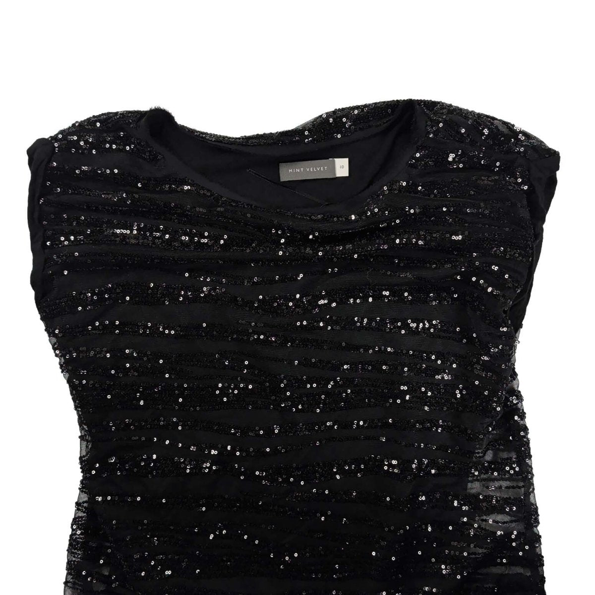 Mint Velvet Black Sequin Ruched Mesh Top UK 10 – product photo 2 | RewearableUK