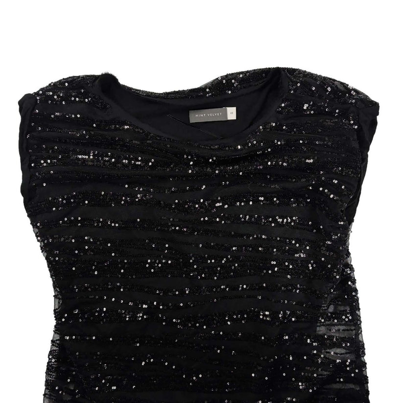 Mint Velvet Black Sequin Ruched Mesh Top UK 10 – product photo 2 | RewearableUK