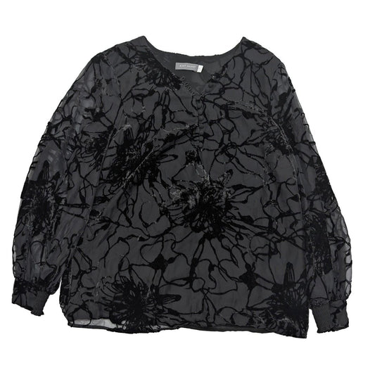 Mint Velvet Blouse UK 12 Black Burnout Devore V - Neck Button Long Sleeve Top by Mint Velvet – | RewearableUK