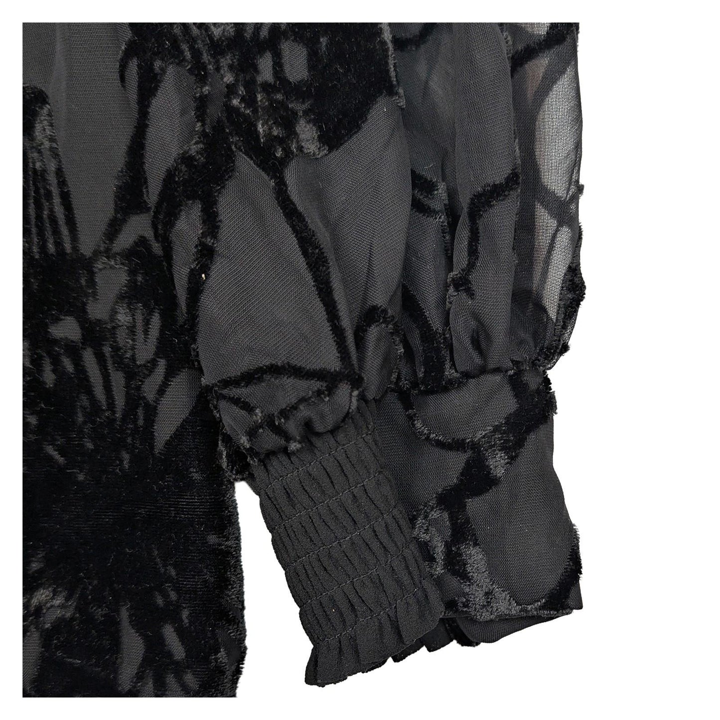 Mint Velvet Blouse UK 12 Black Burnout Devore V - Neck Button Long Sleeve Top by Mint Velvet – | RewearableUK
