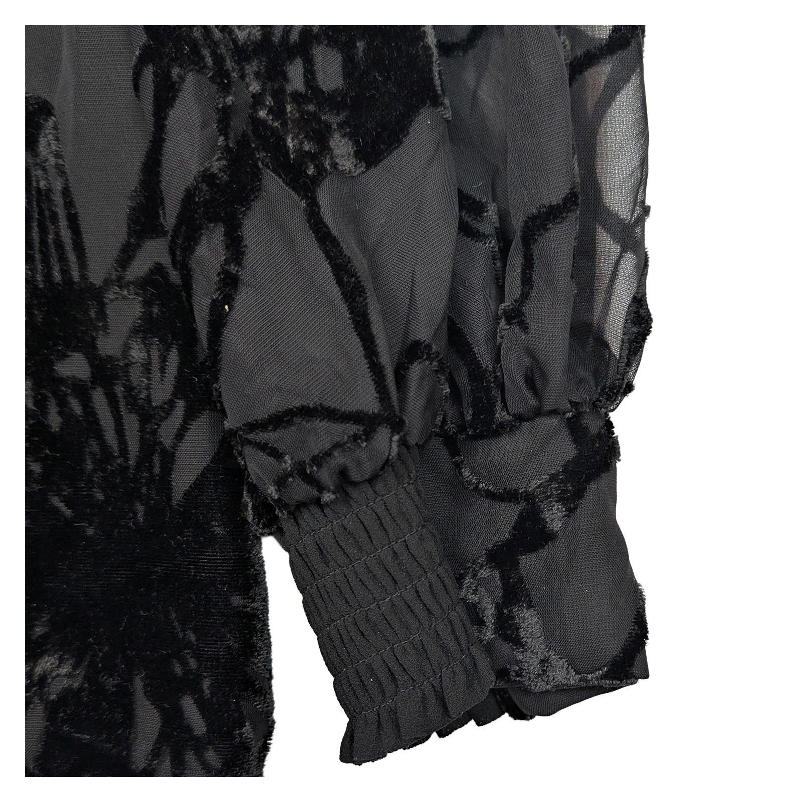Mint Velvet Blouse UK 12 Black Burnout Devore V - Neck Button Long Sleeve Top by Mint Velvet – | RewearableUK