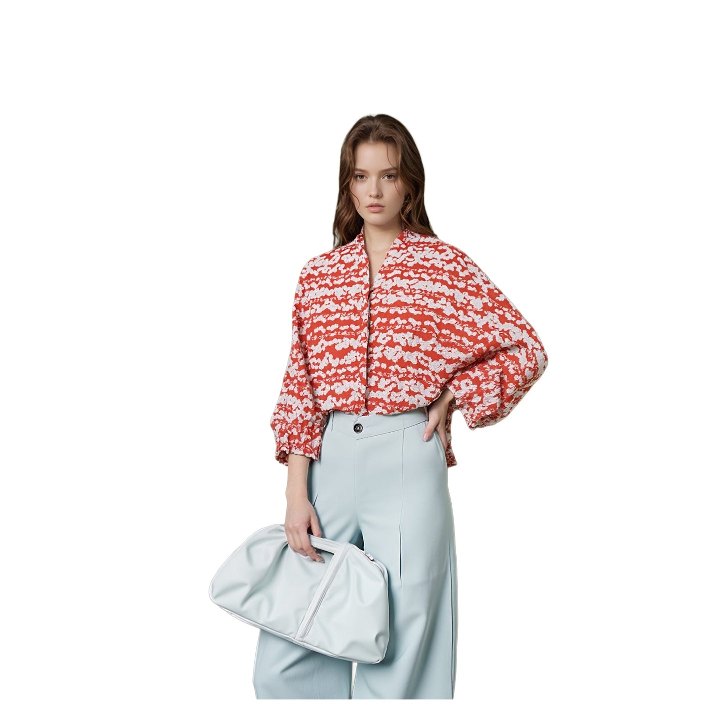 Mint Velvet Red Floral Blouse Top Size UK 10 Viscose Eyelet Detail V - Neck Boho by Mint Velvet – blouse | RewearableUK