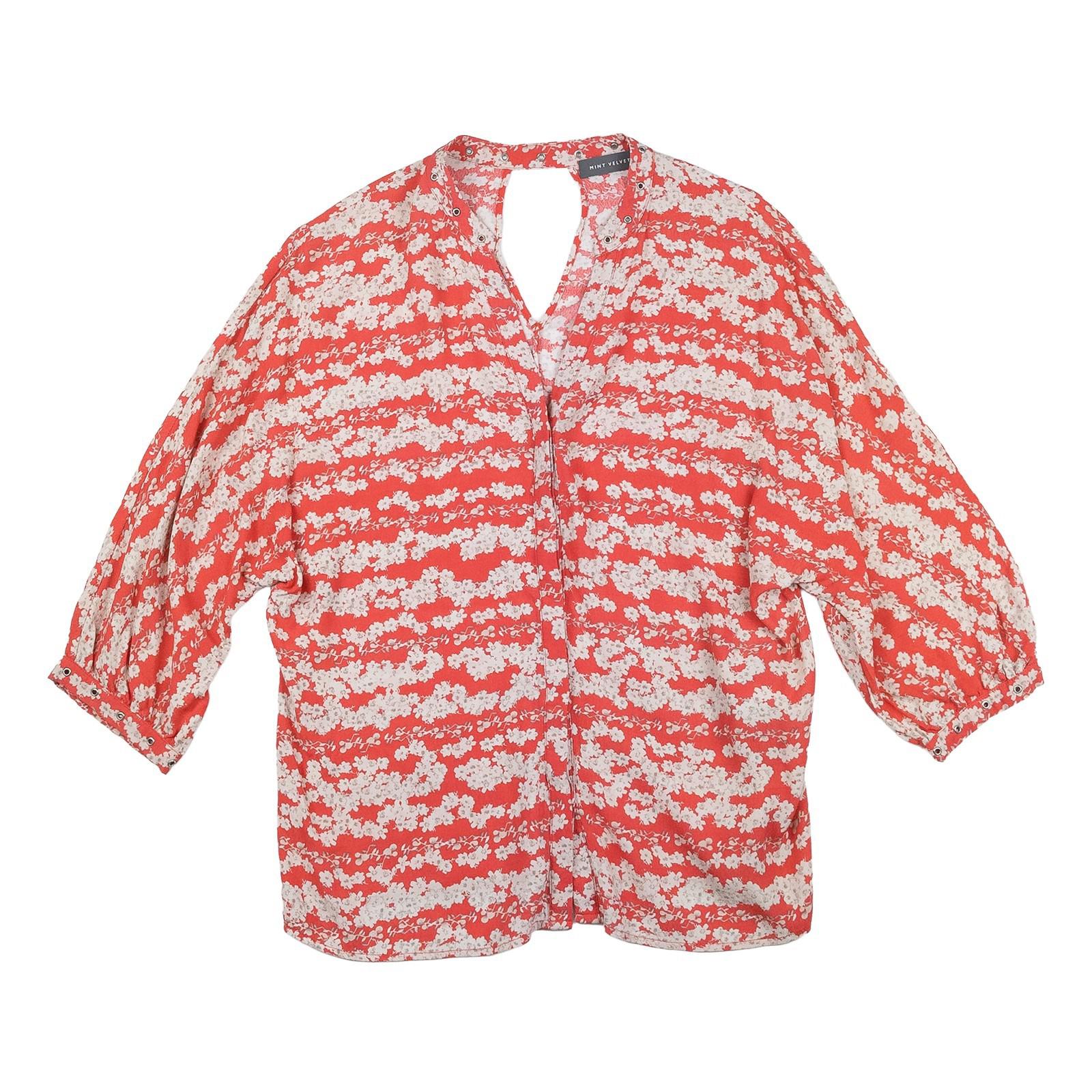 Mint Velvet Red Floral Blouse Top Size UK 10 Viscose Eyelet Detail V - Neck Boho by Mint Velvet – | RewearableUK