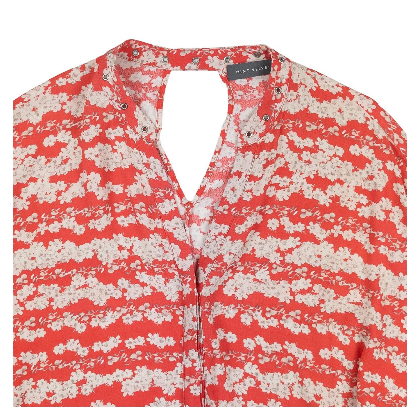 Mint Velvet Red Floral Blouse Top Size UK 10 Viscose Eyelet Detail V - Neck Boho by Mint Velvet – | RewearableUK