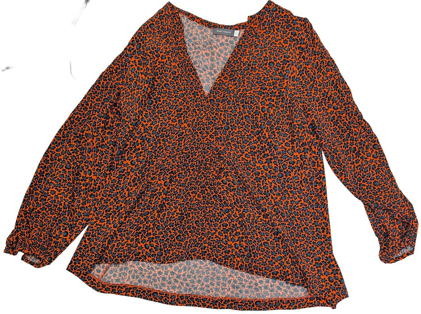 Mint Velvet Top Size UK 16 Orange Black Animal Print V - Neck Long Sleeve Blouse by Mint Velvet – | RewearableUK