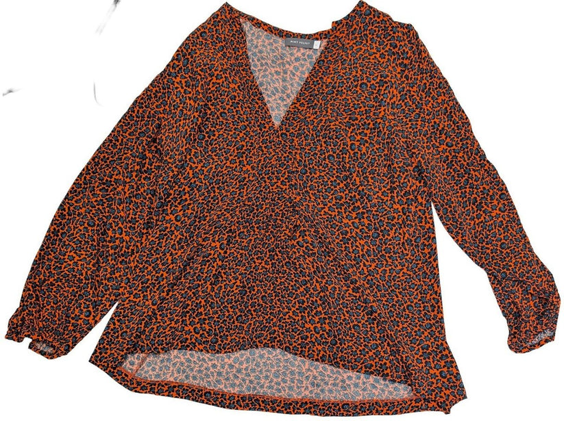 Mint Velvet Top Size UK 16 Orange Black Animal Print V - Neck Long Sleeve Blouse by Mint Velvet – | RewearableUK