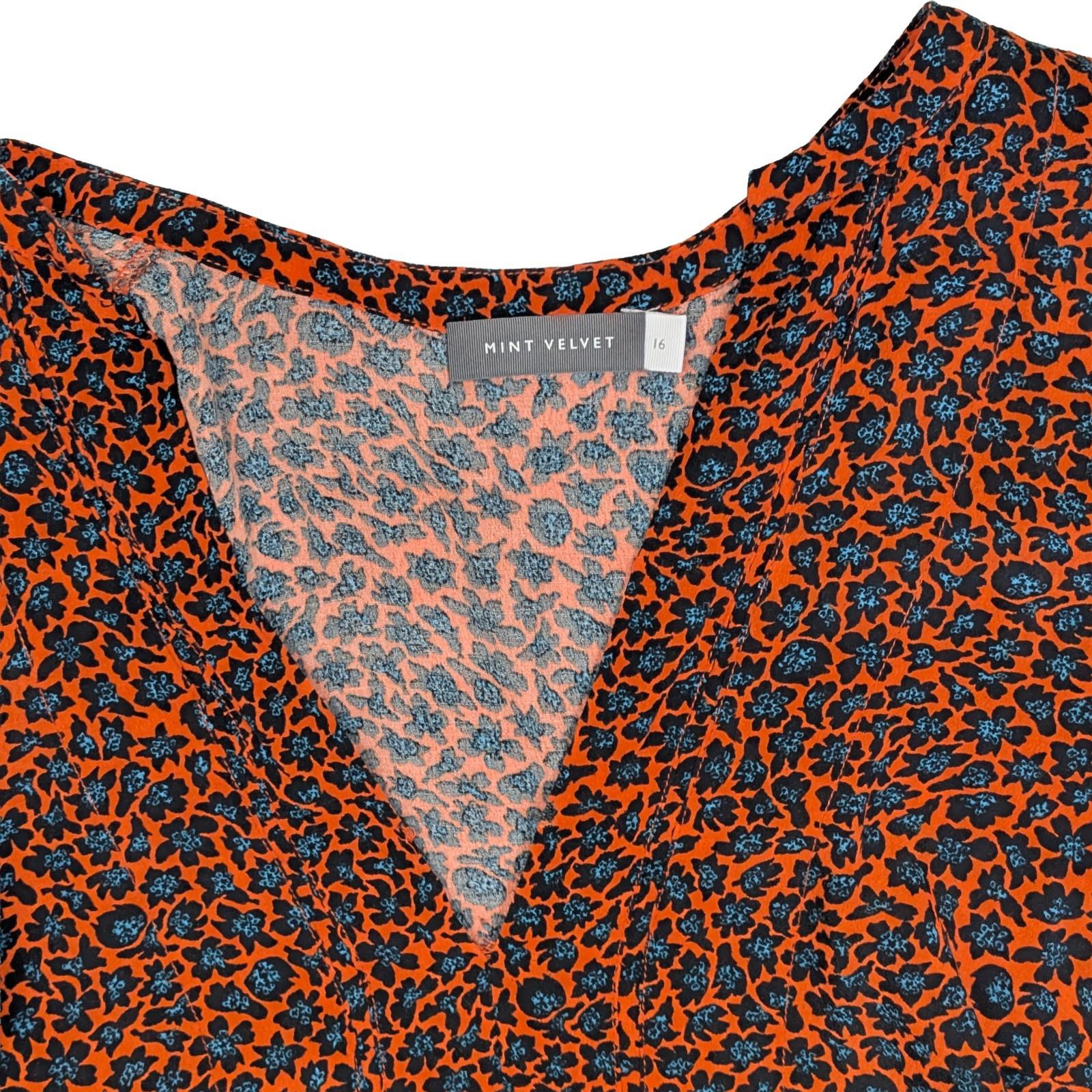 Mint Velvet Top Size UK 16 Orange Black Animal Print V - Neck Long Sleeve Blouse by Mint Velvet – | RewearableUK