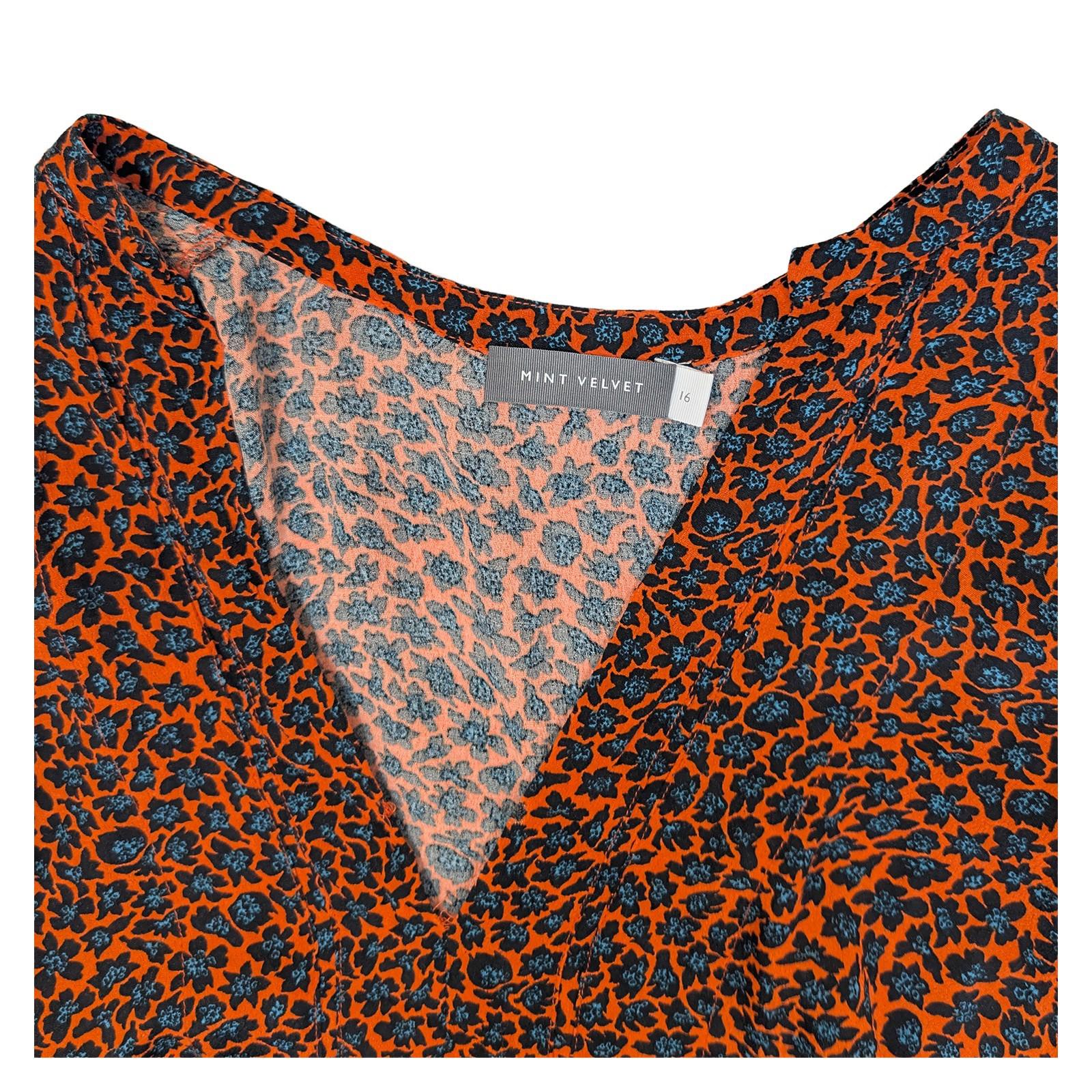 Mint Velvet Top Size UK 16 Orange Black Animal Print V - Neck Long Sleeve Blouse by Mint Velvet – | RewearableUK