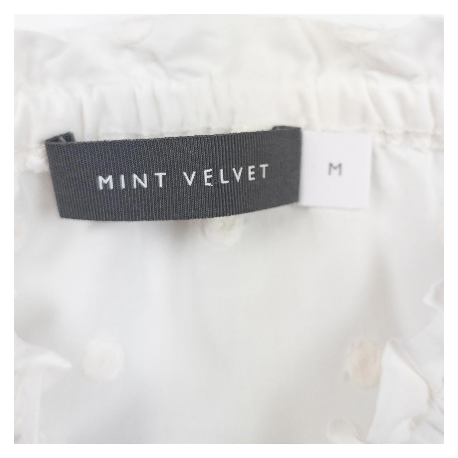 Mint Velvet Woman White Bardot Top Size M Cotton Dobby Tiered Ruffle Sleeve Boho by Mint Velvet – | RewearableUK