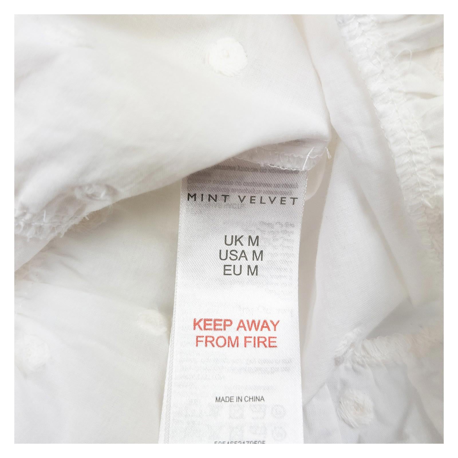 Mint Velvet Woman White Bardot Top Size M Cotton Dobby Tiered Ruffle Sleeve Boho by Mint Velvet – | RewearableUK