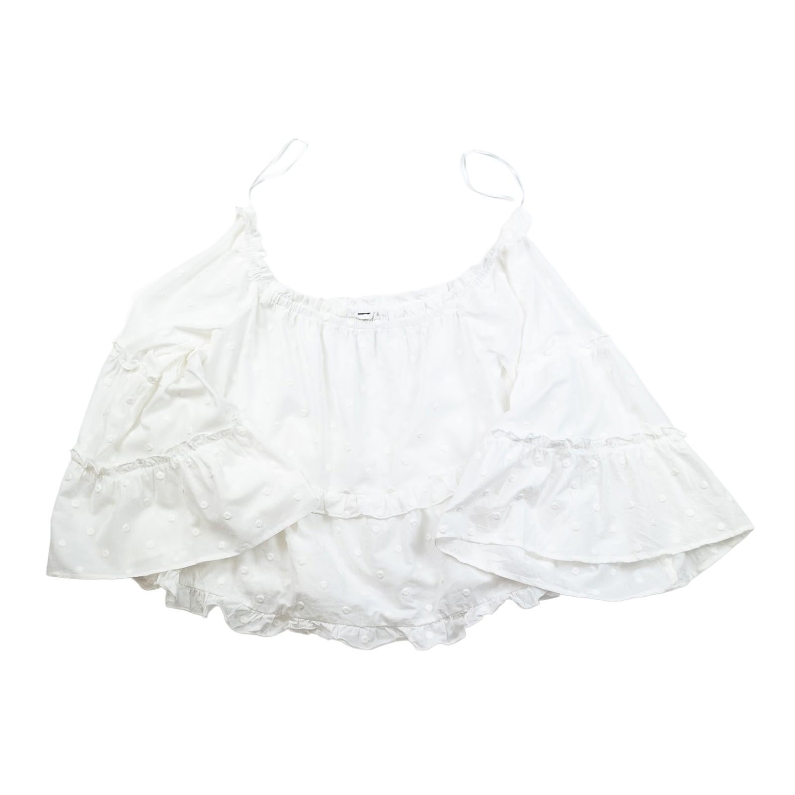 Mint Velvet Woman White Bardot Top Size M Cotton Dobby Tiered Ruffle Sleeve Boho by Mint Velvet – | RewearableUK