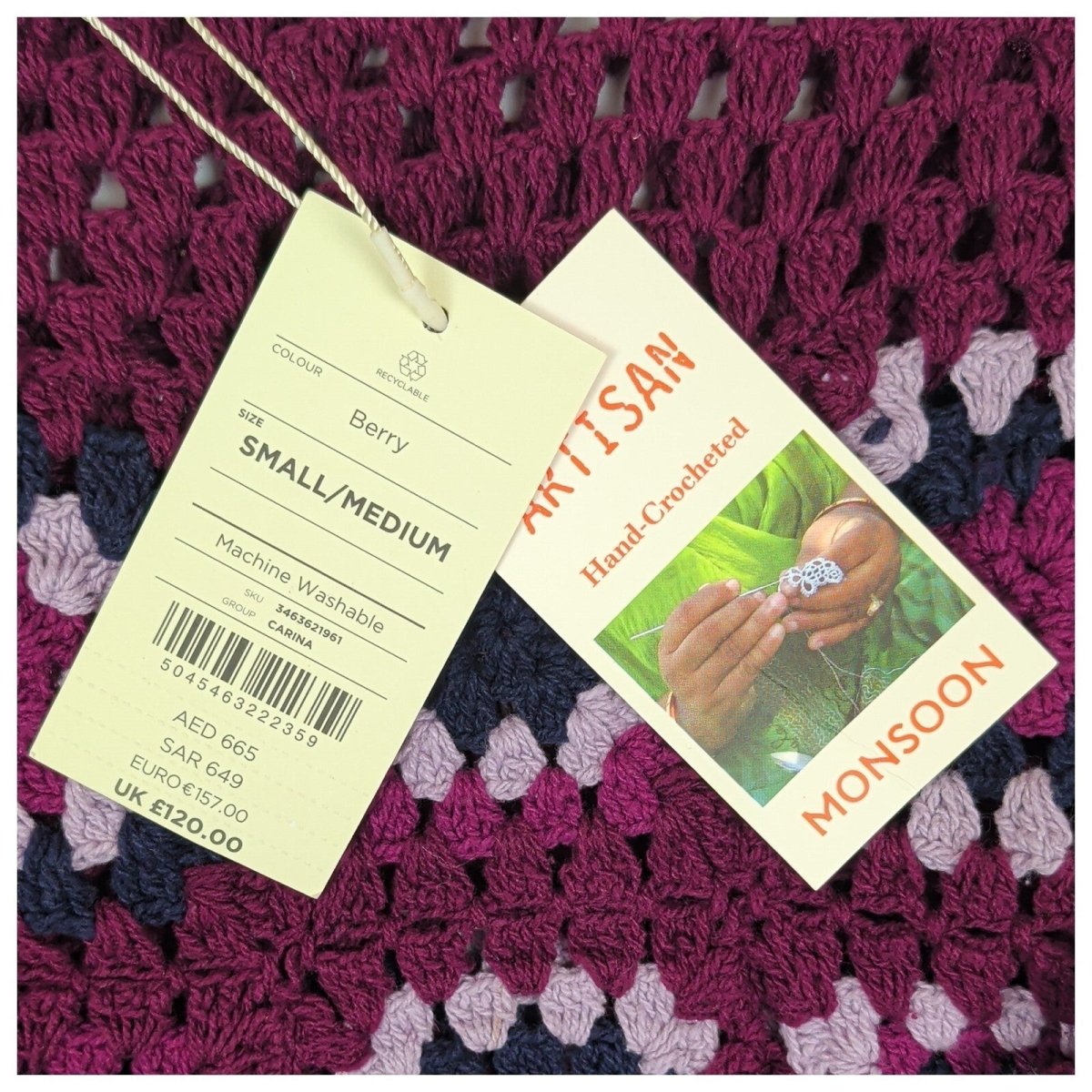 Monsoon Artisan Crochet Dress S/M Berry Cotton BNWT £120 RRP by Monsoon – | RewearableUK