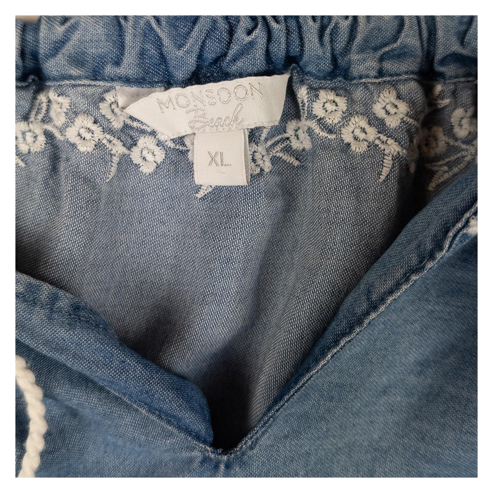 Monsoon Beach Woman Denim Blue Cami Top Size XL Embroidered Tassel Summer Strap by Monsoon – | RewearableUK