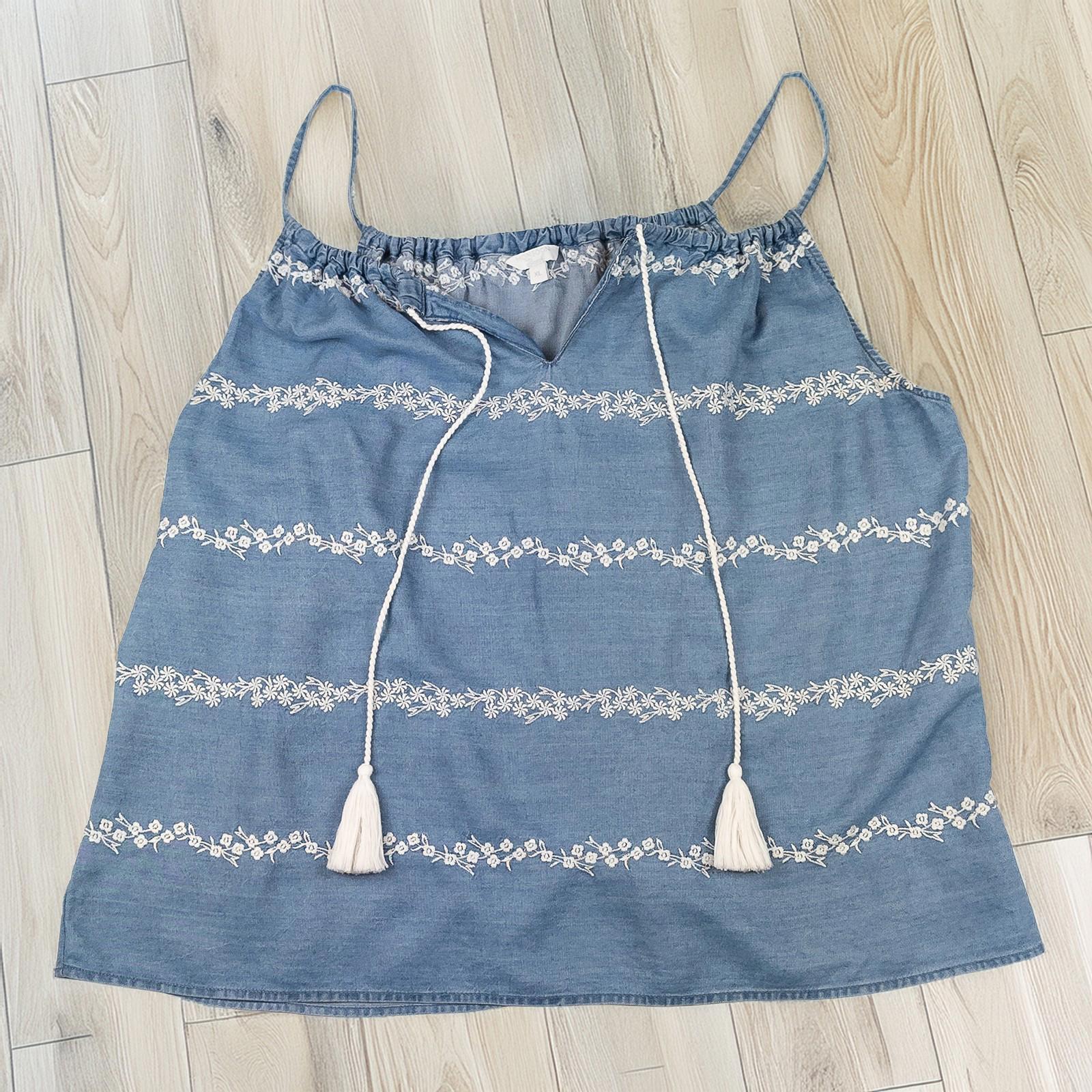 Monsoon Beach Woman Denim Blue Cami Top Size XL Embroidered Tassel Summer Strap by Monsoon – | RewearableUK