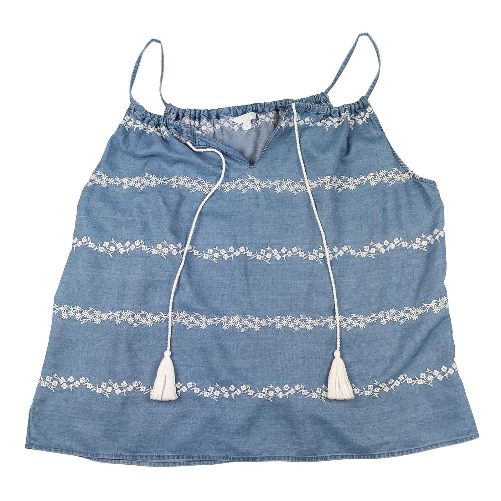 Monsoon Beach Woman Denim Blue Cami Top Size XL Embroidered Tassel Summer Strap by Monsoon – | RewearableUK