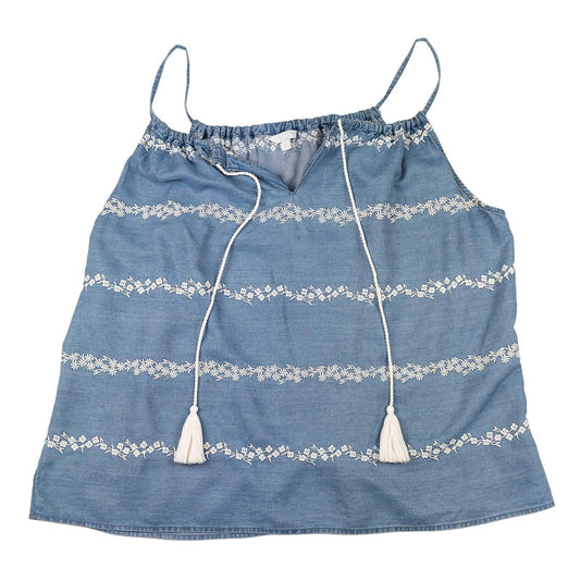 Monsoon Beach Woman Denim Blue Cami Top Size XL Embroidered Tassel Summer Strap by Monsoon – | RewearableUK