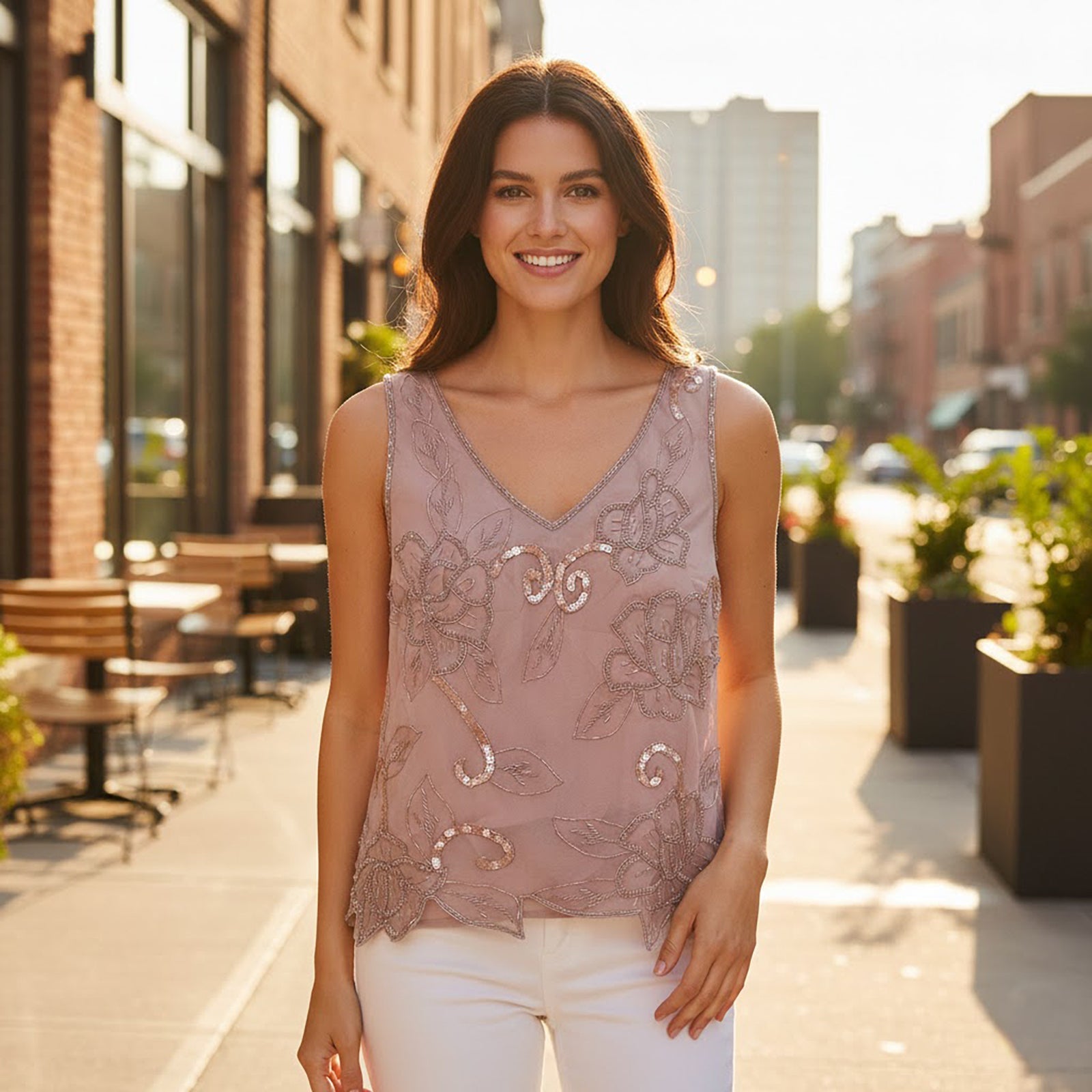 Monsoon Beaded Sleeveless Top Dusty Pink | Women's UK 16 by Monsoon – blouse | RewearableUK