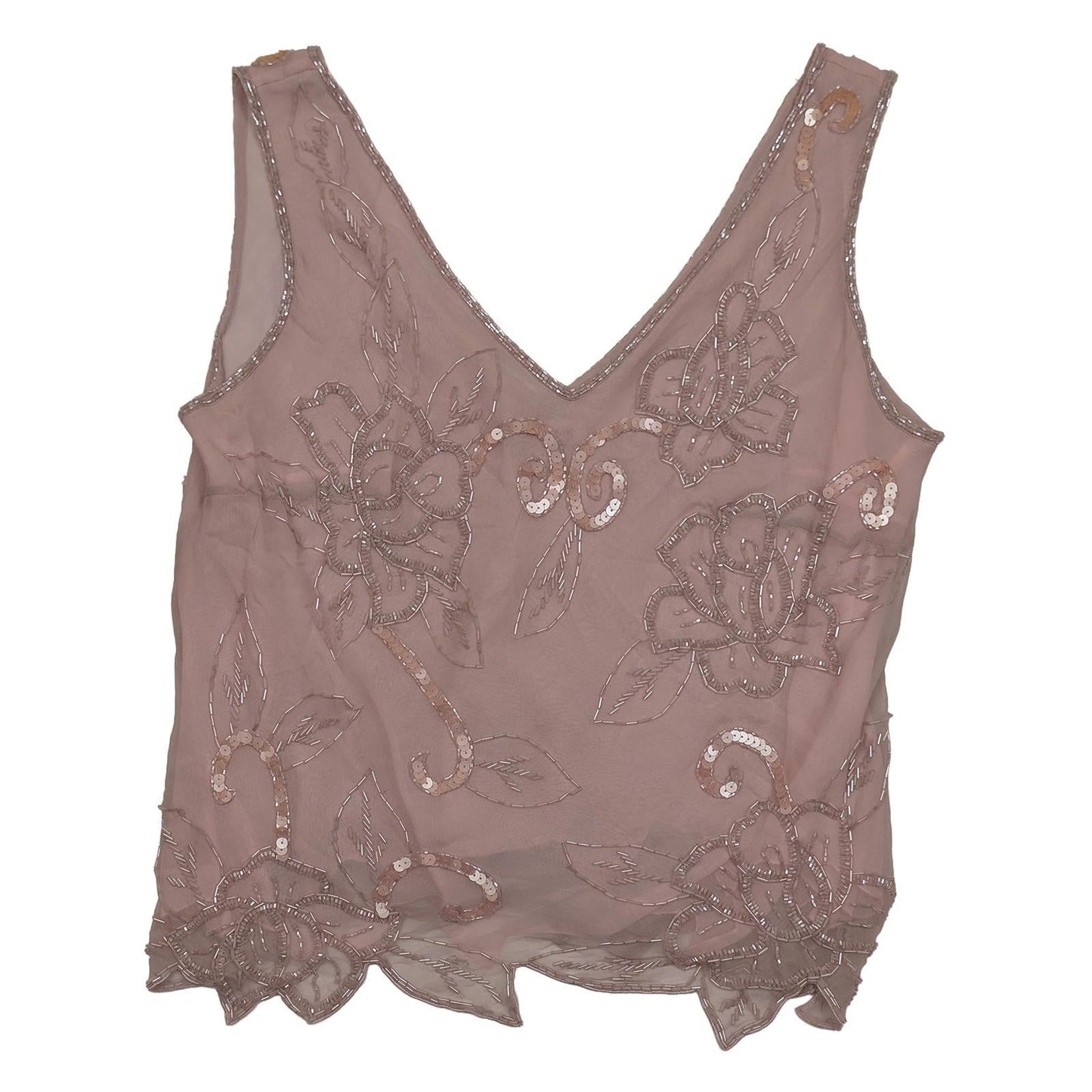 Monsoon Beaded Top UK 16 Dusty Pink Floral Sequin Sleeveless Occasion Blouse by Monsoon – | RewearableUK