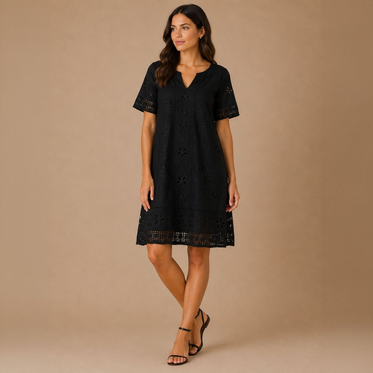 Monsoon Black Embroidered Tunic Dress UK 16 Cotton Boho Lace Trim – DRESSING product photo 1 | RewearableUK