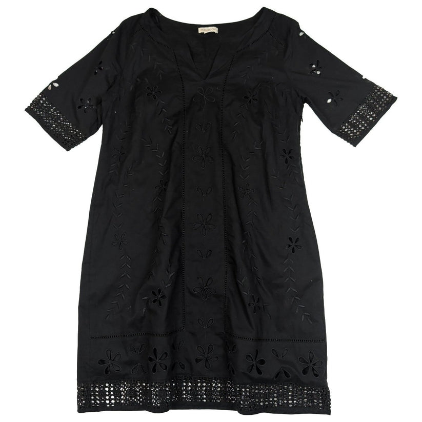 Monsoon Black Embroidered Tunic Dress UK 16 Cotton Boho Lace Trim – product photo 1 | RewearableUK